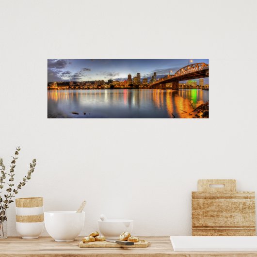 Portland Oregon Night Skyline Reflection Poster (Keuken)
