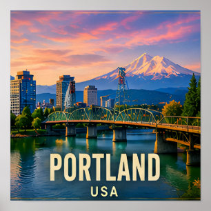 Portland Oregon Rivierfront Berg Reis Cadeau Poster
