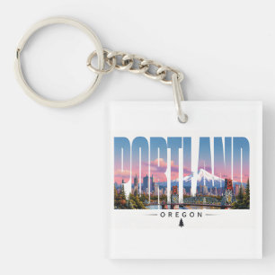 Portland Oregon Rivierfront Berg Reizen Sleutelhanger