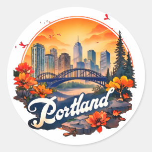 Portland Oregon Silhouet Ronde Sticker