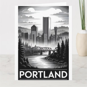 Portland Oregon Silhouet Zwart Wit Houtsnede Kaart