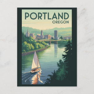 Portland Oregon Silhouette Reis Kunst Vintage Briefkaart