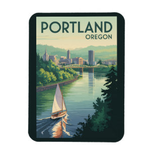 Portland Oregon Silhouette Reis Kunst Vintage Magneet