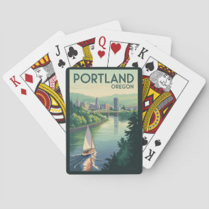 Portland Oregon Silhouette Reis Kunst Vintage Pokerkaarten