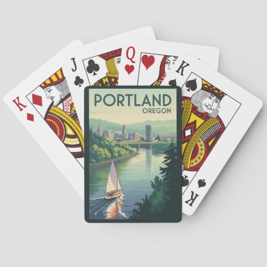 Portland Oregon Silhouette Reis Kunst Vintage Pokerkaarten (Achterkant)