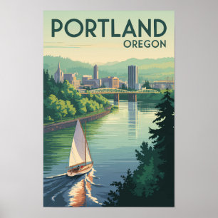 Portland Oregon Silhouette Reis Kunst Vintage Poster