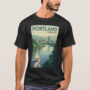 Portland Oregon Silhouette Reis Kunst Vintage T-shirt