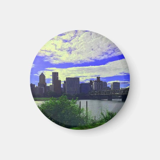 Portland, Oregon Skyline #2 Round Magnet (Voorkant)