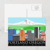 Portland Oregon Skyline met Mount Hood Briefkaart (Voorkant / Achterkant)