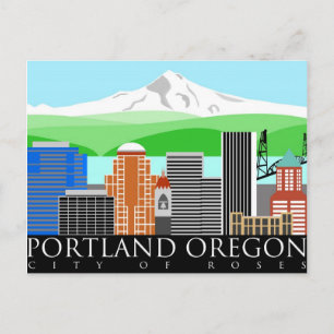 Portland Oregon Skyline met Mount Hood Briefkaart