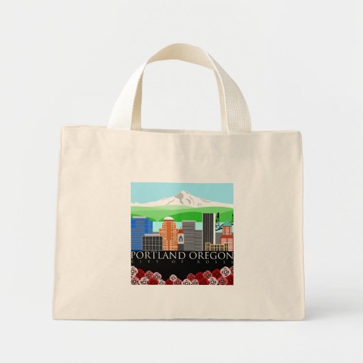 Portland Oregon Skyline met Mount Hood Mini Tote Bag (Voorkant)