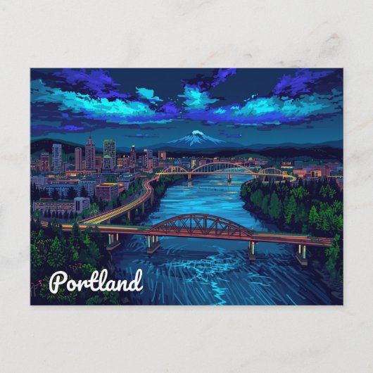 Portland Oregon Skyline Mount Hood Briefkaart (Voorkant)