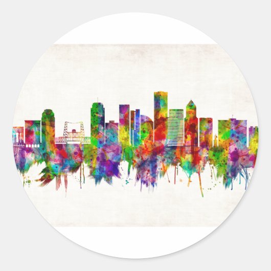 Portland Oregon Skyline Ronde Sticker (Voorkant)