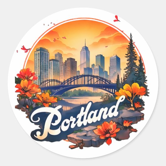 Portland Oregon Skyline Ronde Sticker (Voorkant)