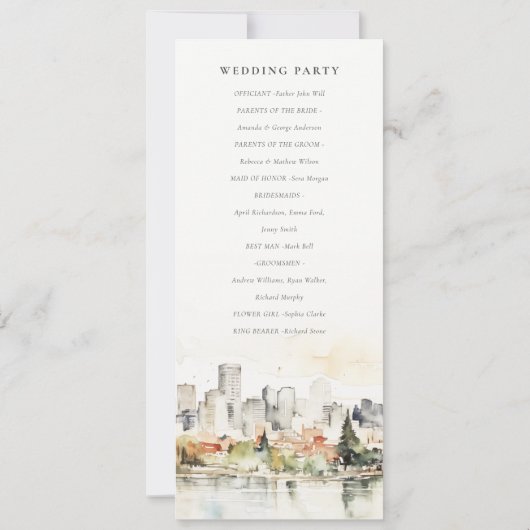 Portland Oregon Skyline Waterverf huwelijksprogram Kaart (Achterkant)