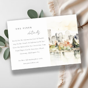 Portland Oregon Skyline Waterverf Wedding Details Informatiekaartje