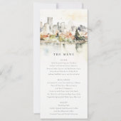 Portland Oregon Skyline Waterverf Wedding Menu Kaart (Voorkant)