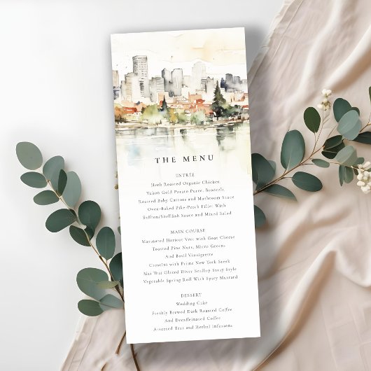 Portland Oregon Skyline Waterverf Wedding Menu Kaart