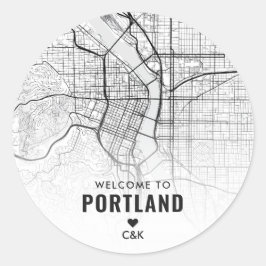 Portland, Oregon Stadsplattegrond | Bruiloft Welko Ronde Sticker