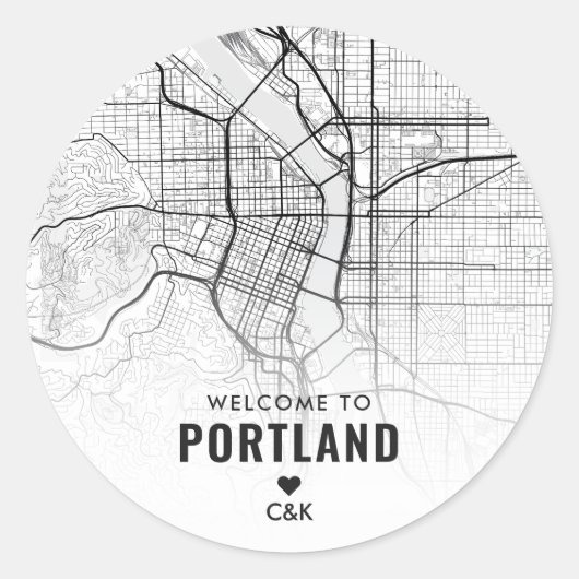 Portland, Oregon Stadsplattegrond | Bruiloft Welko Ronde Sticker (Voorkant)