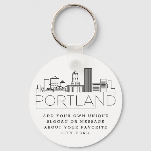 Portland, Oregon Stylized Skyline | Aangepaste slo Sleutelhanger (Voorkant)