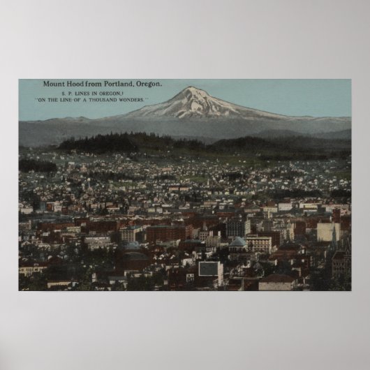 Portland, Oregon - Uitzicht van het centrum met Mt Poster (Voorkant)