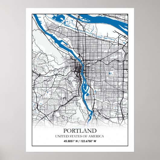 Portland Oregon USA Travel City Map Poster (Voorkant)