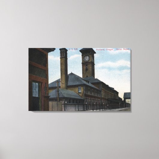 Portland, OregonUnion Depot en Clock Tower Canvas Afdruk (Voorkant)