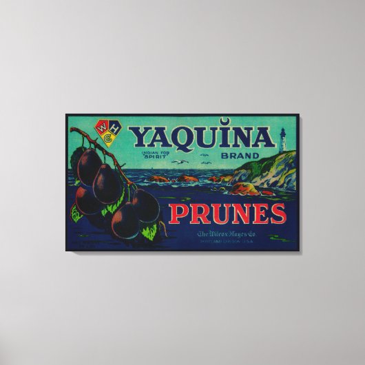 Portland, OregonYaquina Prune Label Canvas Afdruk (Voorkant)