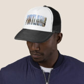 Portland Panoramic City Skyline Trucker Hat Pet (In situ)