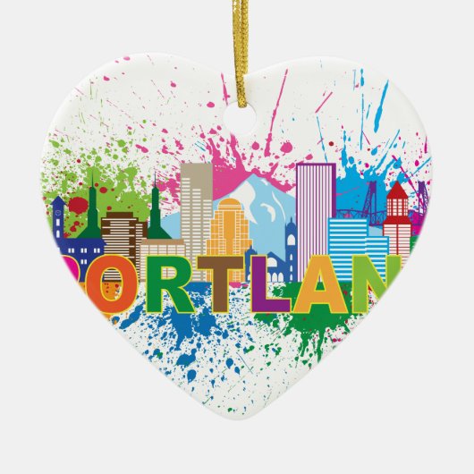 Portland Skyline Paint Splatter Illustration Keramisch Ornament (Voorkant)