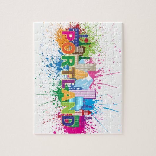 Portland Skyline Paint Splatter Illustration Legpuzzel (Verticaal)