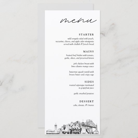 Portland Skyline Schets Bruiloft Diner Menu (Voorkant / Achterkant)