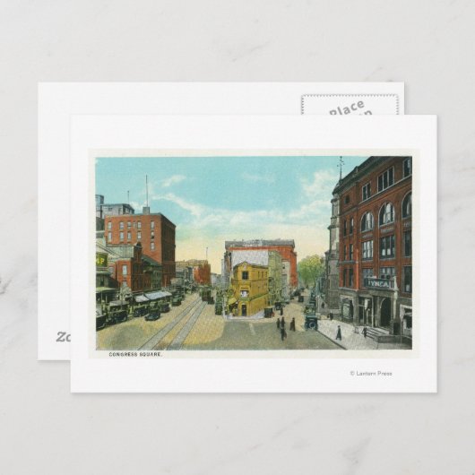 Portland, Uitzicht MaineScene van het Congres Squa Briefkaart (Voorkant / Achterkant)