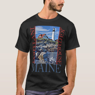 Portland vuurtoren Maine 1875 ontwerp T-shirt