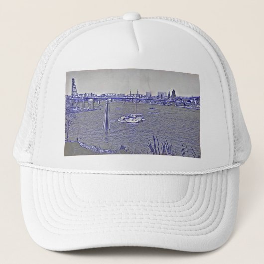 Portland Waterfront Sketch Trucker Pet (Voorkant)