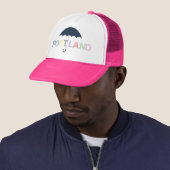 Portland Weather Pink Baseball Pet Trucker Hat (In situ)