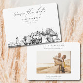 Portland Wedding Skyline schets Opslaan van de dat Kaart