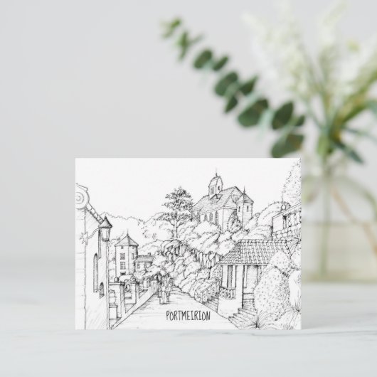 Portmeirion North Wales Pen and Ink Sketch Briefkaart (Staand voorkant)