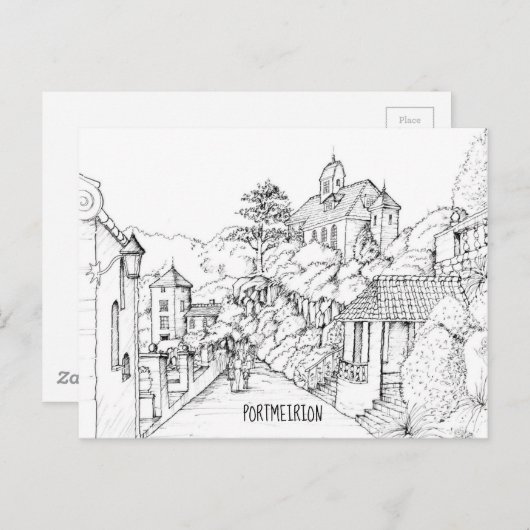 Portmeirion North Wales Pen and Ink Sketch Briefkaart (Voorkant / Achterkant)