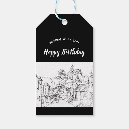 Portmeirion North Wales Pen and Ink Sketch Cadeaulabel (Voorkant)