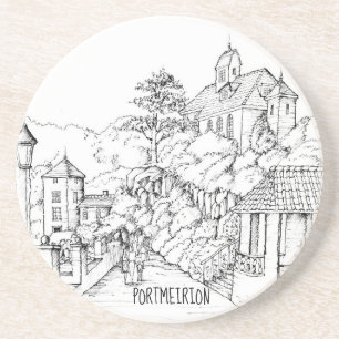 Portmeirion North Wales Pen and Ink Sketch Zandsteen Onderzetter