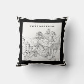 Portmeirion North Wales Pen Ink Schets Zwart Wit Kussen (Achterkant)