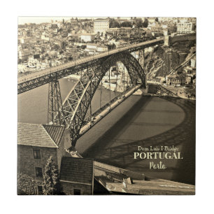 Porto brug over de rivier de Douro, Portugal, sepi Tegeltje