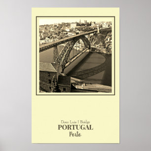 Porto-brug over Douro-rivier, Portugal, sepia Poster