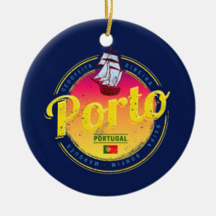 Porto in Portugal Ship Retro Sunset Keramisch Ornament
