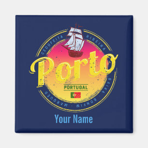 Porto in Portugal Ship Retro Sunset Magneet