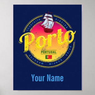 Porto in Portugal Ship Retro Sunset  Poster