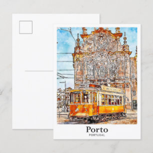 Porto Portugal Art Travel Waterverf met de hand ge Briefkaart
