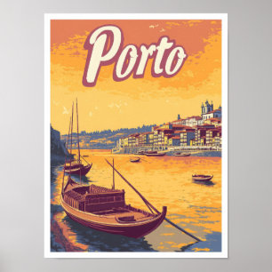 Porto Portugal Art Vintage Travel Illustratie Poster
